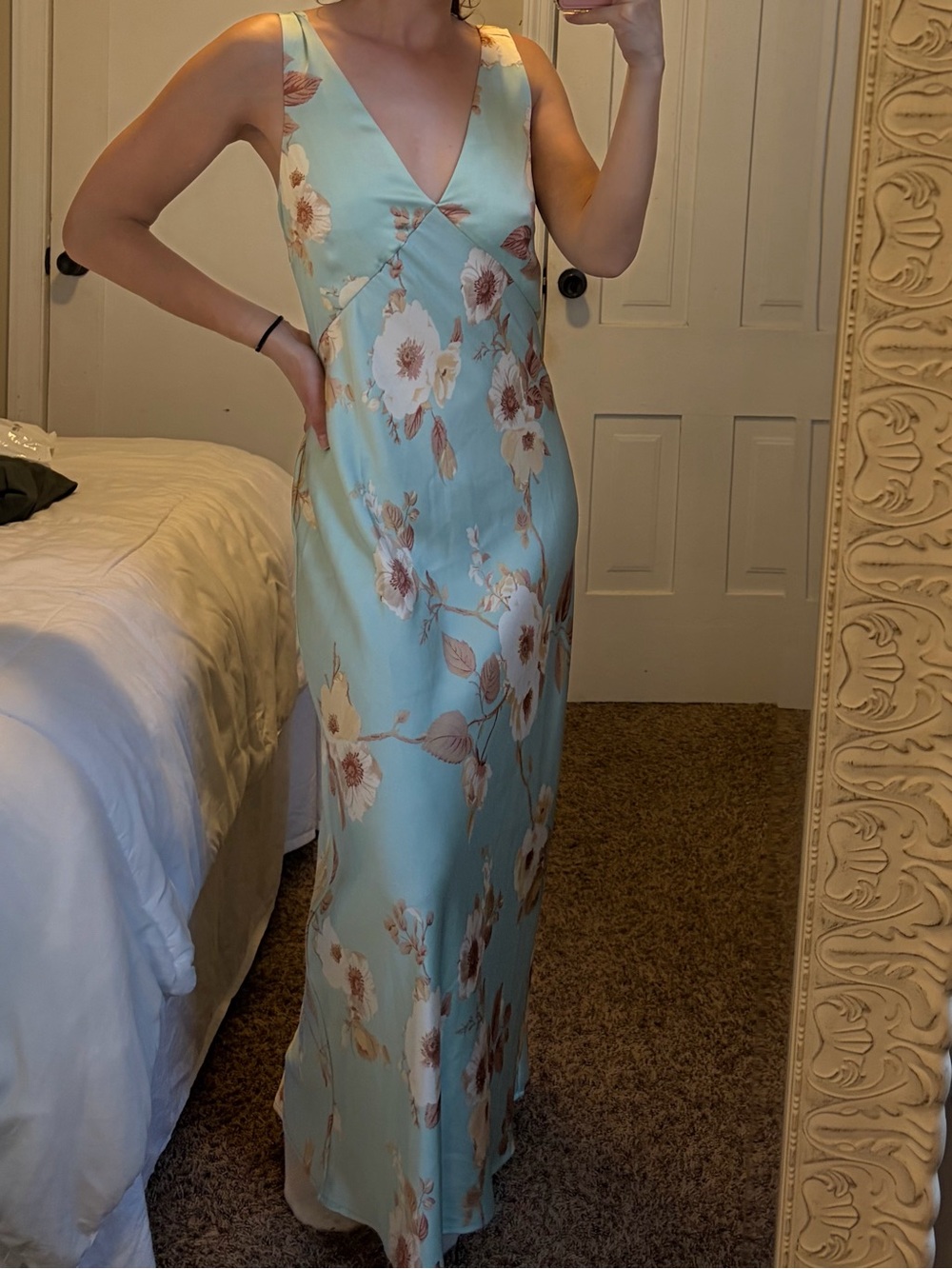 A New Day Floral V-Neck Satin Maxi Dress